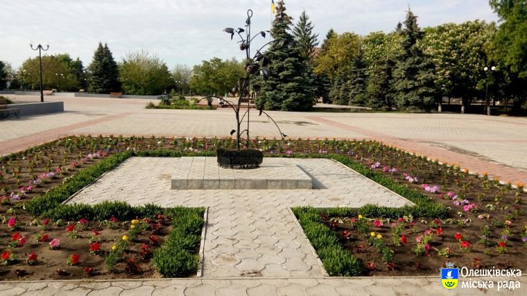 Завершено висадку квітів на клумбах в Олешках