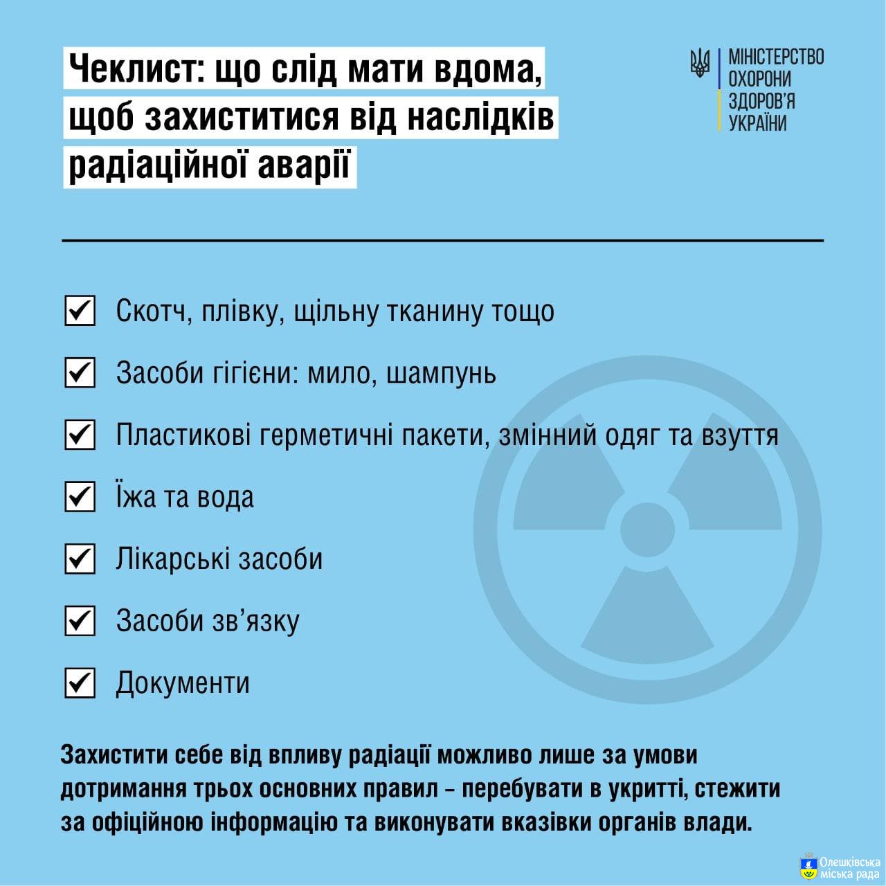 Що слід мати вдома, щоб захиститися від наслідків радіаційної аварії