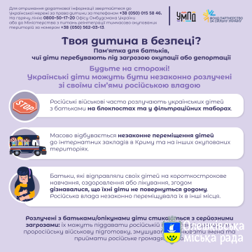 Пам'ятка для батьків, чиї діти перебувають під загрозою окупації або депортації.
