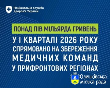 НСЗУ: понад пів мільярда гривень у І кварталі 2026 року спрямовано на збереження медичних команд у прифронтових регіонах